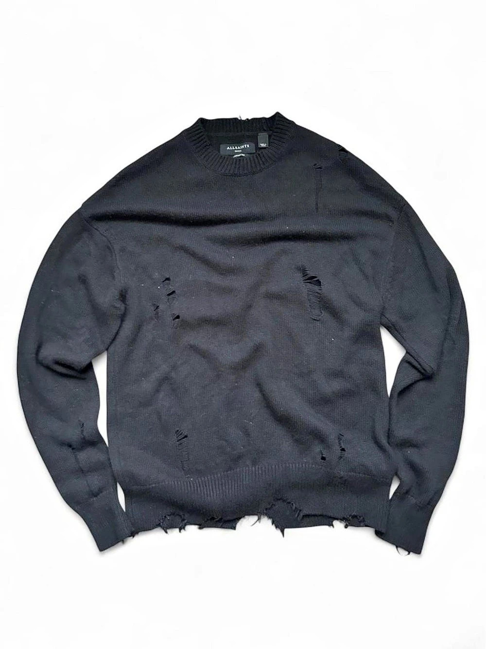 AllSaints Oversized Distressed Wool Sweater Black Small